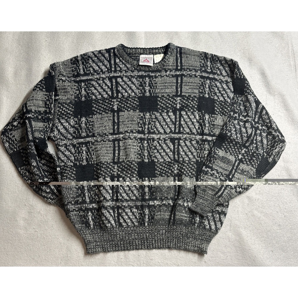 90s Vintage Knit Sweater Mens XL Black Grey Coogi Geometric Grunge Streetwear
